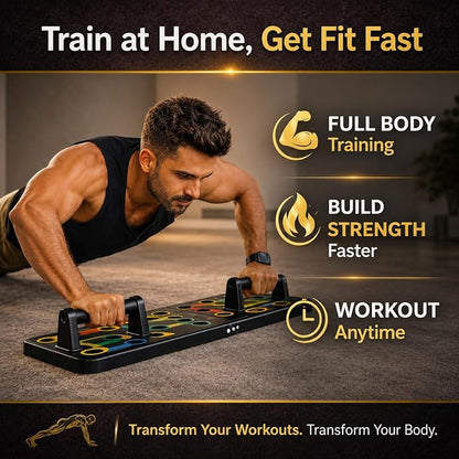 PulGos 15-in-1 Pushup Board for Men & Women | Foldable Gym Equipment for Home Workout | 𝐌𝐮𝐥𝐭𝐢- 𝐅𝐮𝐧𝐜𝐭𝐢𝐨𝐧 Push Up Stand for Chest, Triceps, Shoulders & Back | Portable Home Gym Training Kit