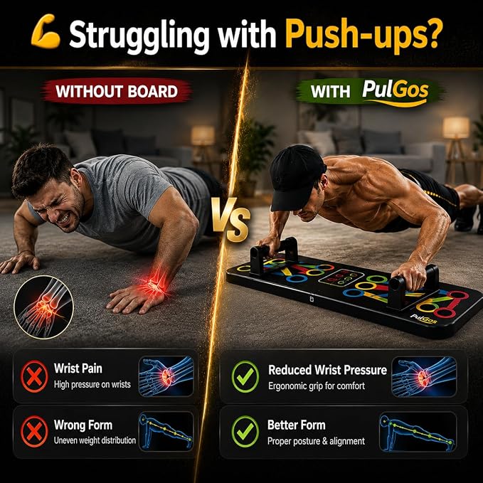 PulGos 15-in-1 Pushup Board for Men & Women | Foldable Gym Equipment for Home Workout | 𝐌𝐮𝐥𝐭𝐢- 𝐅𝐮𝐧𝐜𝐭𝐢𝐨𝐧 Push Up Stand for Chest, Triceps, Shoulders & Back | Portable Home Gym Training Kit
