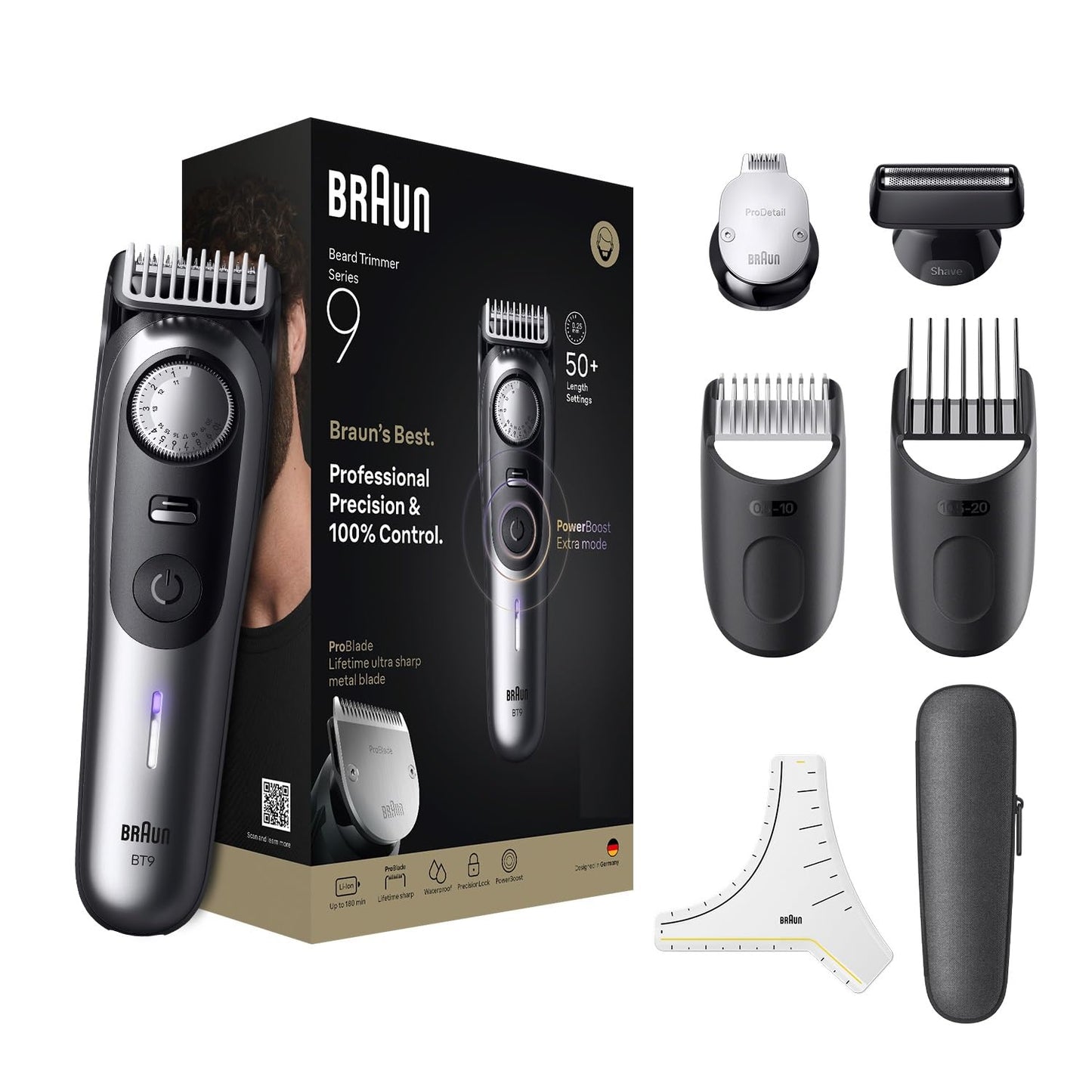 All-in-One Trimmer for Men , Cordless with 180-Min Runtime, Lifetime Sharp Metal Blades, Waterproof, Precision Comb, 50+ Length Settings, Premium Case, 8-in-1