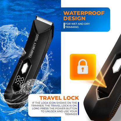 Full Body Trimmer for Men- Safest Body & Private Part Trimmer - Pubic Hair Groomer, Underarm - Waterproof, Ceramic Blades, Rechargeable with Wireless Fast Charging,Black