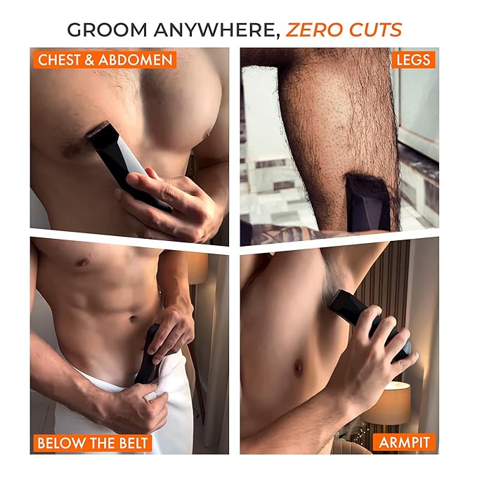 Full Body Trimmer for Men- Safest Body & Private Part Trimmer - Pubic Hair Groomer, Underarm - Waterproof, Ceramic Blades, Rechargeable with Wireless Fast Charging,Black